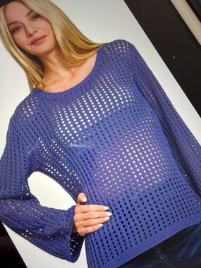 🩵Hello Gorgeous! Zenana Hollow Out Long Sleeve Sweater- Marlin